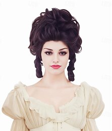 economico -Parrucca corta ondulata castana, grande e cotonata, a nido d'ape, per donna, adatta per costumi anni '70 e '80 o per feste di Halloween e cosplay vintage.
