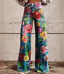 お買い得  -レトリ／ヴィンテージ ボヘミアン 1970年代 パンツ ワイドレッグパンツ ヒッピー ディスコ ハイウエスト フラワー フェイクジーンズスタイル 女性用 ハロウィーン カーニバル 音楽祭 プライドパレード レトロテーマパーティー 成人 パンツ