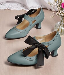 economico -Scarpe con tacco Ribbon vintage Gatsby edwardiano - scarpe Mary Jane viola in stile 1900 con fiocco nero design a intaglio e tacco medio curvo per cosplay storici tè retro e eventi in costume