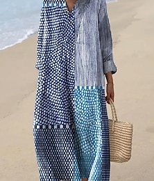 economico -Per donna Abito Midi Vestito Estivo Abito a trapezio Vacanza Casual Boho Uscire Spiaggia Grafico Geometrico A righe Manica Lunga Scollo a V Rosso arancione Nero Giallo Rosa Estate Primavera
