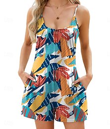 abordables -Mujer Normal Mono Activo Floral Sin Mangas Escote en U Bolsillo Vacaciones Calle Ajuste regular Rosa Azul Real Azul Piscina Verano