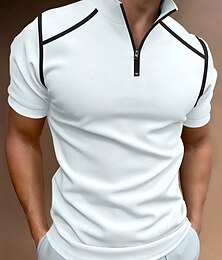 お買い得  -男性用 カラーブロック ポロ ジップポロ ゴルフシャツ 半袖 ラペル ファッション カジュアル アウトドア スポーツ 日常 スプライス 夏 ワイン ライトスカイブルー ブラック