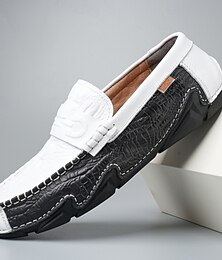 preiswerte -Herren-Loafer aus weißem Kunstleder mit schwarzer Krokodilstruktur – elegante und stylische Slipper für halbformelle Anlässe, Hochzeiten und zwanglose Zusammenkünfte