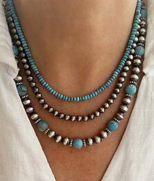 economico -Collana a strati con perline turchesi da donna: gioielli in stile boho del sud-ovest per outfit casual, feste in spiaggia e festival estivi