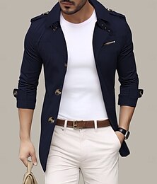 economico -Per uomo Giacca di transizione Trench Uscire Primavera & Autunno Poliestere Giacca a Vento Capispalla Abbigliamento Streetwear Semplice Collo ripiegato Monopetto
