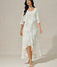 cheap -Women's Maxi Dress Ruffle Dress Elegant Wedding Wedding Guest Evening Party Regular Fit Floral Sleeveless U Neck White Summer Spring