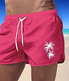 billiga -Herr Badshorts Boardshorts Kokosnötsträd Snabbtorkande Andningsfunktion Snörning Elastisk midja Semester Strand Hawaiisk Ledigt Svart Vit