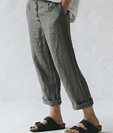 abordables -Femmes Pantalon en coton et lin Slacks Streetwear Occasionnel Longueur complète Naturel Uni Avec Poches Taille Élastique Extérieur Confortable Vacances Week-end Noir gris foncé Bleu foncé Café Été