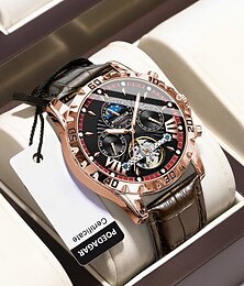 abordables -Reloj Automático Mecánico para Hombre 1410 – Tourbillon Multifuncional con Correa de Cuero Verdadero Esfera Luminosa 30M Impermeable Cristal de Zafiro Clásico de Negocios