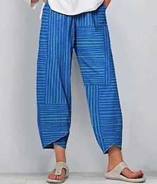 economico -Per donna Chinos Pantaloni Larghi Shorts da Spiaggia Vacanza Vintage Stile Etnico Lunghezza alla caviglia Vita Alta Grafico A righe Geometria Patchwork Coulisse Gamba larga Traspirante Morbido