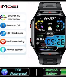 economico -Orologio intelligente sportivo da uomo 2025 con schermo HD 2.01, torcia a LED, batteria di grandi dimensioni da 400 mAh, frequenza cardiaca, impermeabile, chiamata Bluetooth.
