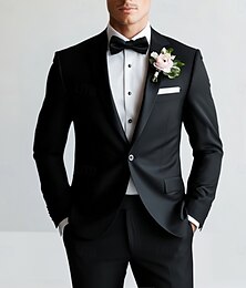 abordables -Trajes de boda para hombre, esmoquin de corbata negra, moda de verano, formal, de color liso, corte estándar, 2 piezas, botonadura sencilla, un botón
