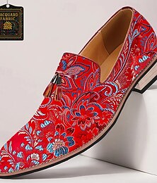 billige -Herre En pedal Loafers med dusker Gange PU Lær Jacquard Tekstil Pustende Bekvem Sklisikker Tøfler Mørkerød Sommer Vår Høst