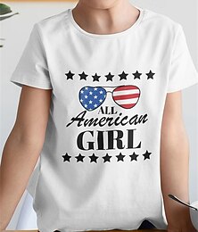 economico -100% Cotone Giorno dell'Indipendenza americana Bambini Ragazze Nero Bianco USA Maglietta Girocollo Manica Corta All'aperto Vacanza Quotidiano Classico Casual Stampato Estate
