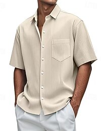 preiswerte -Herren Hemd Sommerhemd Freizeithemd Strandhemd Knopfhemd Schwarz Weiß Rote Marineblau Blau Kurzarm Einfach Revers Urlaub Hawaiianisch Jacquard Bekleidung Polyester Mode Lässig Bequem