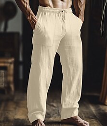 economico -Per uomo Pantaloni di Lino Pantaloni Pantaloni Estivi Pantaloni Larghi Elastico in vita Gamba Dritta Semplice Comodità Traspirante Lunghezza intera Casuale Quotidiano Ferie Moda Stile Classico