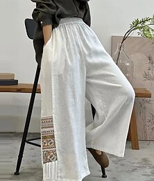 economico -Pantaloni boho da donna a gamba larga in tinta unita chinos vacanza stile vintage etnico lunghezza intera vita alta tinta unita tasca vita elastica comfort outdoor micro-elastici vacanza street