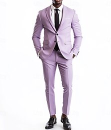 economico -Abiti da uomo per matrimonio, da uomo, in lilla viola, estivi, formali, tinta unita, vestibilità standard, 2 pezzi, monopetto, due bottoni