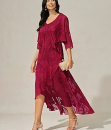 economico -Per donna Abito maxi Abito con balze Elegante Matrimonio Ospite di nozze Festa serale Vestibilità regolare Floreale Senza Maniche Collo a U Rosso Estate Primavera