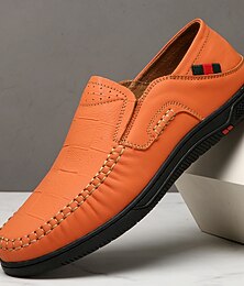 abordables -Mocassins pour hommes en similicuir orange, chaussures décontractées et confortables, idéales pour un usage quotidien et des sorties décontractées.