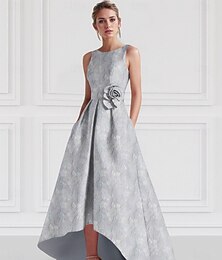 preiswerte -Jacquard A-Linie Cocktailkleider Elegantes Kleid Formelle Hochzeit Asymmetrisch Ärmellos Rundhals Nylon mit Blumenmuster Tasche Hochzeitseinladungsbekleidung