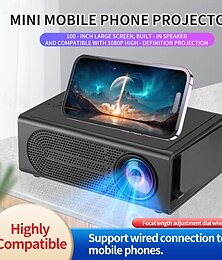 voordelige -1080p mobiele projector – bekabelde telefoonverbinding, 100” verstelbaar scherm, handmatige focus, compatibel met iOS/Android, ideaal voor thuis- en buitenbioscoop