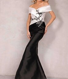 ieftine -Rochie de seară tip sirenă  trâmbiță elegantă formală rochie de nuntă lungime până la podea fără mâneci din satin cu mărgele și fără umăr