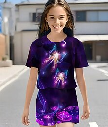 ieftine -Fete 3D Fluture Tricou și Pantaloni scurți Set Manșon scurt Vară Primăvară Sport Modă Zilnic Copii 4-12 ani Stil Nautic În aer liber Vacanță Sport Fit adaptat