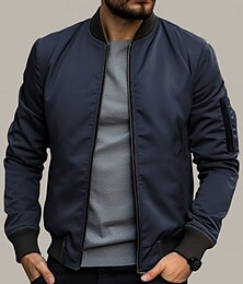 お買い得  -男性用 ボンバージャケット トランジションジャケット デイリーウェア ウィンドブレーカー ジッパーポケット オールシーズン 平織り ストリートファッション スタンド レギュラー ブラック イエロー レッド アーミーグリーン ダークブルー ジャケット