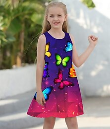 economico -ragazze' 3D Farfalla Abito Senza Maniche Estate Primavera Vacanza Quotidiano Ferie Principessa Bello Dolce Bambini 4-12 Anni Vestito Casual Abito a trapezio Lunghezza al ginocchio Vestibilità regolare
