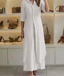 economico -Per donna Attivo Essenziale Camicia in cotone e lino Manica Lunga Colletto a Camicia Tinta unica Casual Quotidiano Nero Bianco Giallo Estate Vestibilità regolare