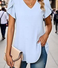 economico -Per donna Blusa Tinta unica Essenziale Casual Manica Corta Scollo a V Top Regolari Quotidiano Nero Bianco Rosso Blu marino Blu Estate