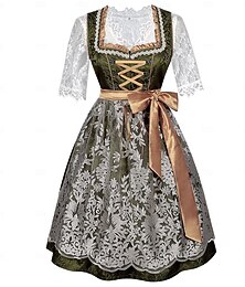 baratos -Vestido Dirndl Verde de Renda Feminino com Avental e Blusa para o Festival da Cerveja Wiesn Oktoberfest