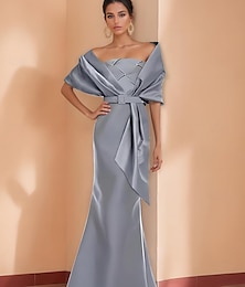 abordables -Sirène / Trompette Robe de Soirée Élégant Robe Formel Mariage Longueur au sol Manche Courte Bretelles spaghetti Ceinture / Écharpe Satin avec Volants Châle 2025