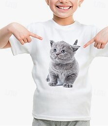 economico -100% Cotone Bambini Ragazze 1 2 3 Gatto Maglietta Girocollo Manica Corta All'aperto Vacanza Quotidiano Classico Casual Stampato Estate