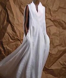 abordables -Femmes Robe Longue Maxi Robe Robes inspirées du lin Robe Blanche Robe de Soirée Robe en coton et lin Mode Soirée Anniversaire Coupe régulière Uni Sans manches Col en V Blanche Été