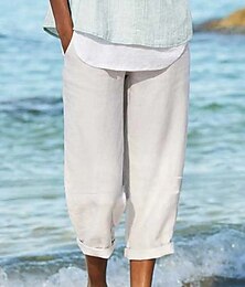 economico -Per donna Pantaloni in cotone e lino Pantaloni Eleganti Streetwear Casual Lunghezza alla caviglia Naturale Semplice Tasca Elastico in vita Comodo All'aperto Streetwear Uscire Bianco Giallo Rosa Blu