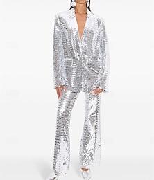 abordables -Costume Robe Mère de la Mariée Élégante Fête Col Chemise Longueur de Sol Polyester Manches Longues avec Paillettes