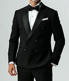 economico -Abiti da uomo per feste di matrimonio, smoking con cravatta nera, formali, tinta unita, vestibilità standard, 2 pezzi, doppiopetto, sei bottoni