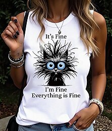 abordables -Mujer Camiseta sin mangas tipo camisola Graphic Animal Letra Vintage Casual Sin Mangas Cuello Barco Tops regulares Diario Estampado Negro Blanco Beige Verano Primavera