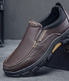 economico -scarpe slip-on da uomo in pelle marrone scuro con suola robusta - calzature resistenti e alla moda per uso esterno