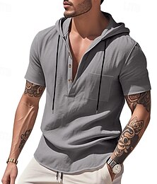 economico -Per uomo Camicia Camicia di lino Camicia Estiva Abbigliamento da spiaggia Camicia con cappuccio Tinta unica Vacanza Streetwear Nero Bianco Azzurro cielo Verde Manica Corta Con Cappuccio Estate
