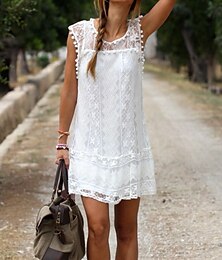 economico -Per donna Mini Abito Abito Bianco Moda Classico Moderno All'aperto Vacanza Ferie Vestibilità regolare Semplice Senza Maniche Girocollo Nero Bianco Rosso Estate