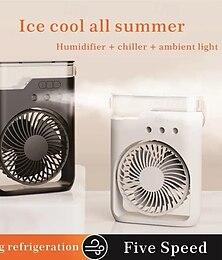 お買い得  -5段階冷却、加湿、LEDライト付きポータブルミストUSBファン - 家庭用および屋外用ミニデスクトップエアクーラー