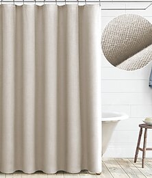 abordables -Cortina de ducha de sensación de lino con 12 ganchos Beige Boho Cortinas de ducha de granja para baño Tela de algodón natural