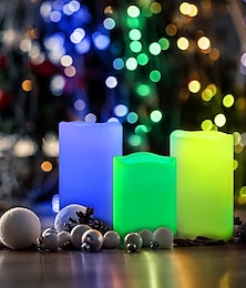 economico -Set di 3 candele a LED multicolore in vera cera color avorio (4'', 5'', 6'') con telecomando a 18 tasti e timer, modalità di sfarfallio senza fiamma realistica, luce d'atmosfera a batteria,