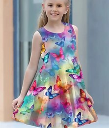 economico -ragazze' 3D Farfalla Abito Senza Maniche Estate Primavera Vacanza Quotidiano Ferie Principessa Bello Dolce Bambini 4-12 Anni Vestito Casual Abito a trapezio Lunghezza al ginocchio Vestibilità regolare