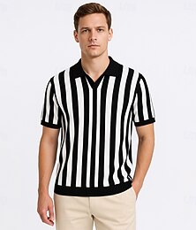 economico -Per uomo Polo Affari Casuale Collo ripiegato Manica Corta Retato Strisce verticali Scollo a V Morbido Estate Primavera Autunno Marrone rossastro Verde translucido Nero CaffÃ¨ scuro Polo