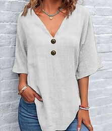 economico -Per donna Camicia Semplice Essenziale Casual Mezza Manica Colletto a Camicia Top Regolari Quotidiano Bottoni Giallo Blu Reale Verde Grigio chiaro Grigio Estate