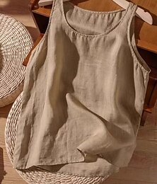 abordables -Femmes Chemise Couleur Unie Basique Occasionnel Sans manches Col ras du cou Hauts Réguliers Quotidien Vert herbe Blanche Orange Kaki Été Printemps